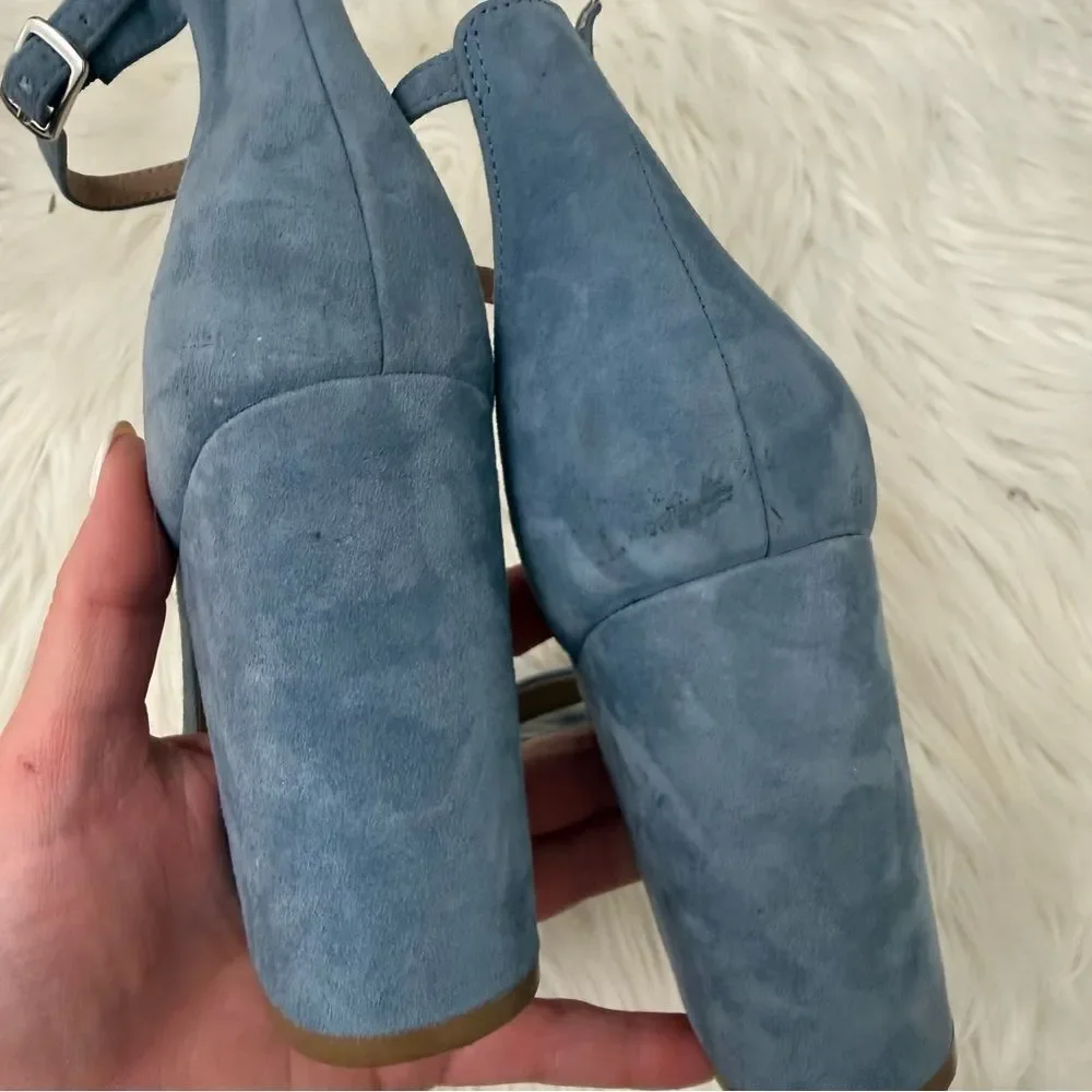 Steve Madden Blue Suede Chunky Heeled Sandals - Size 8